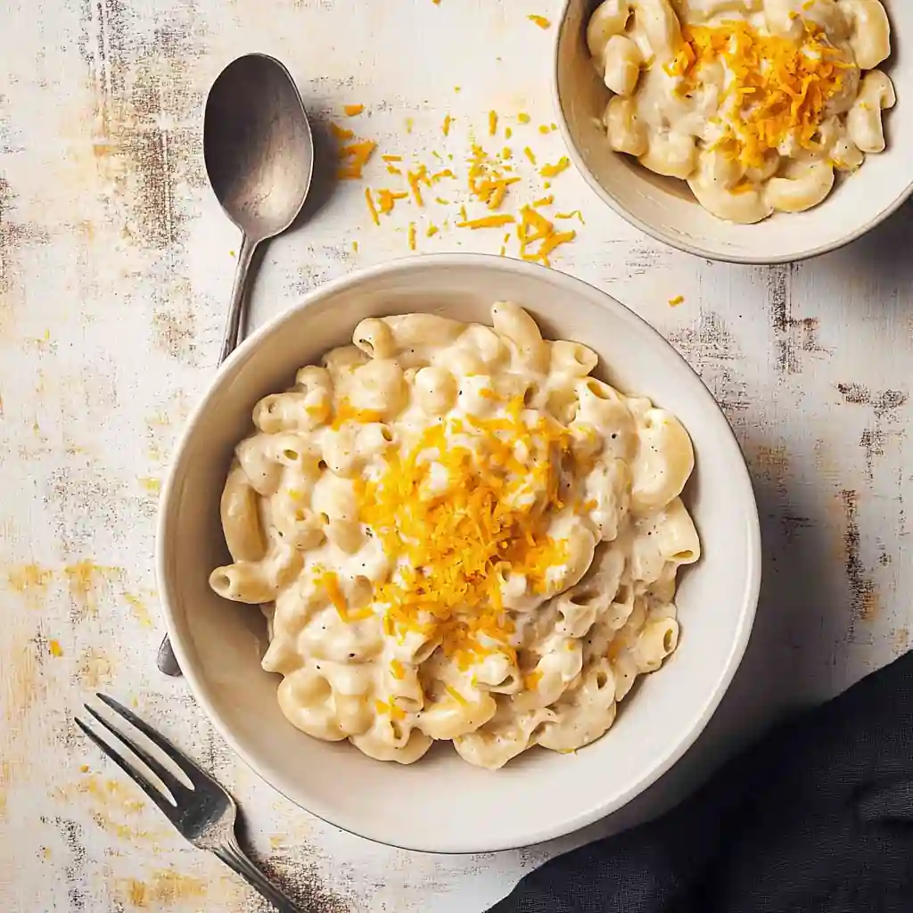 protein mac and cheese served with shredded cheese