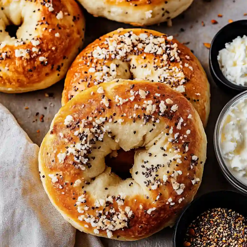 Close-up of 3 ingredients cottage cheese bagels with everything seasoning