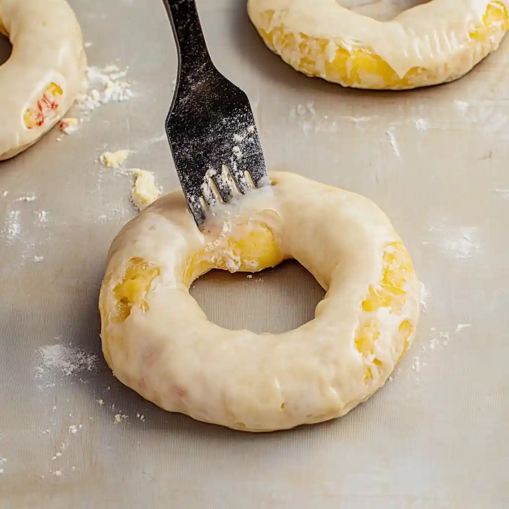Freshly baked 3 ingredients cottage cheese bagels on baking board
