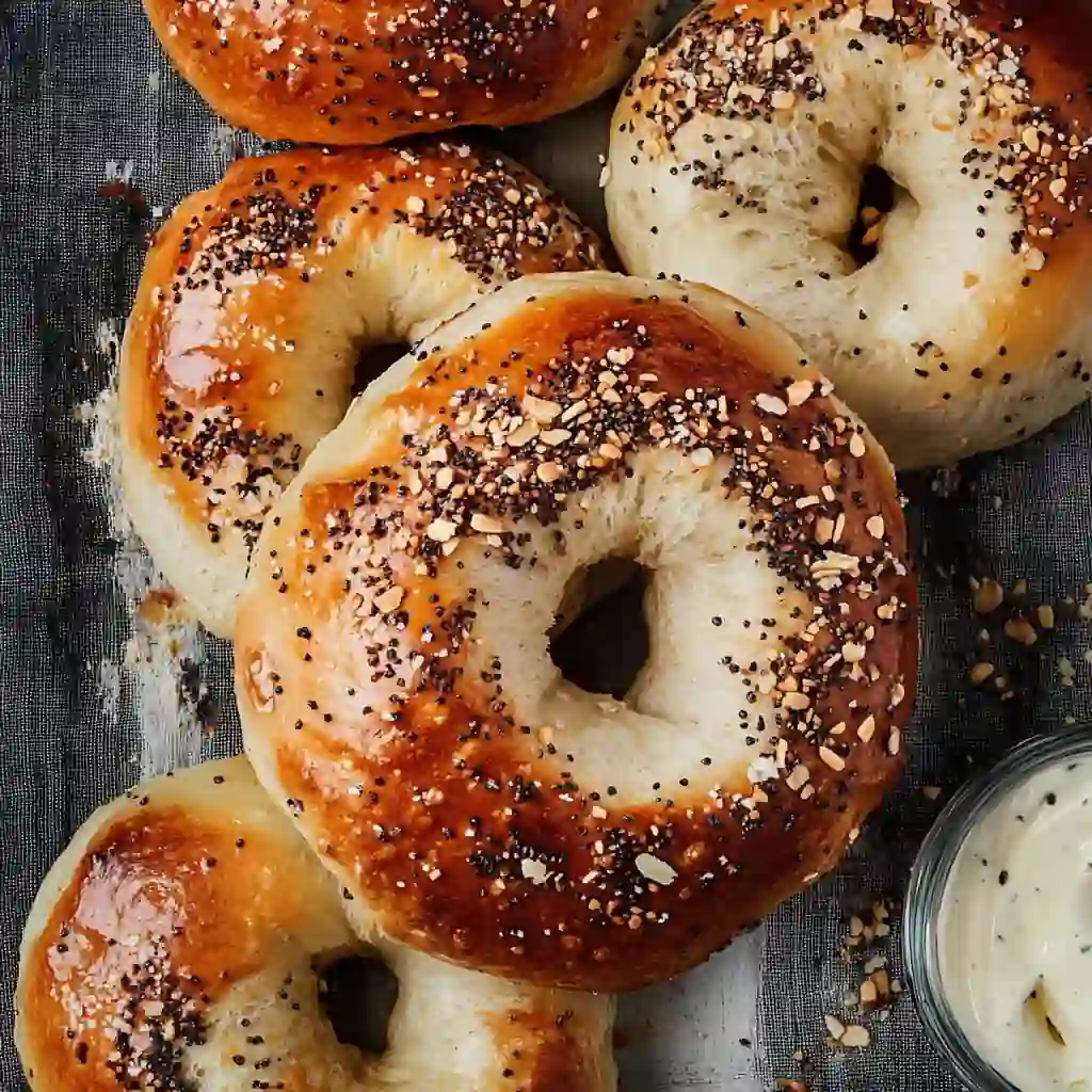 cottage cheese bagels topped with sesame and cheese