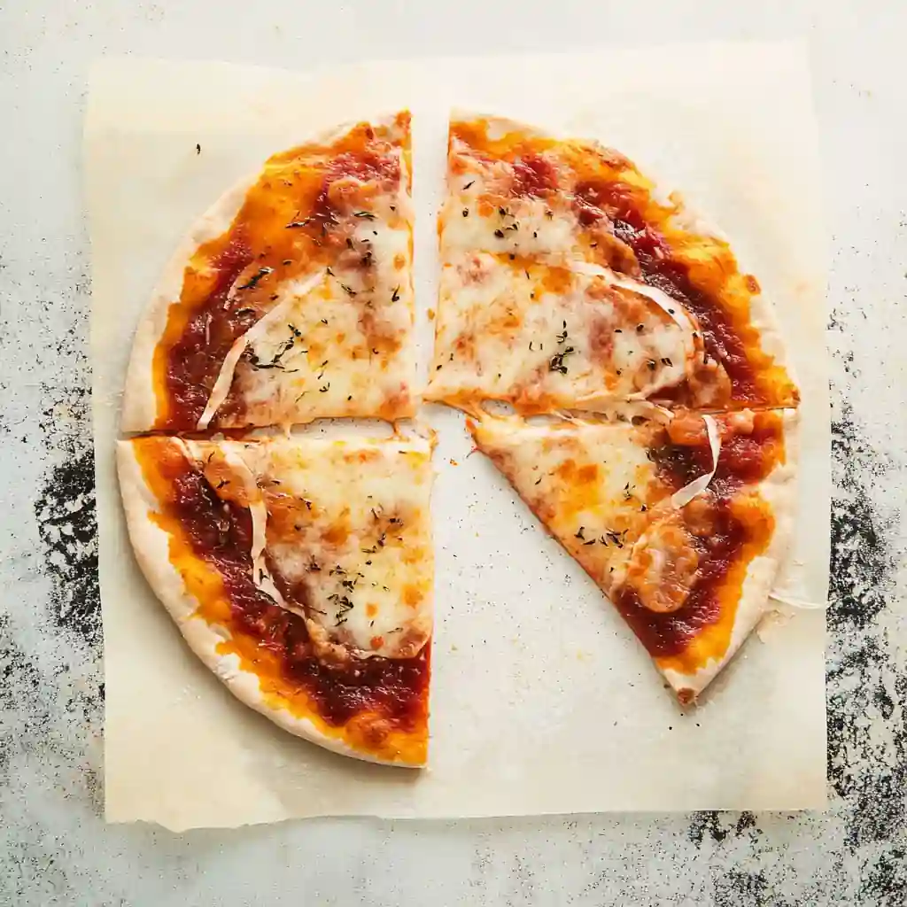 Cottage cheese crust pizza with melted cheese and sauce