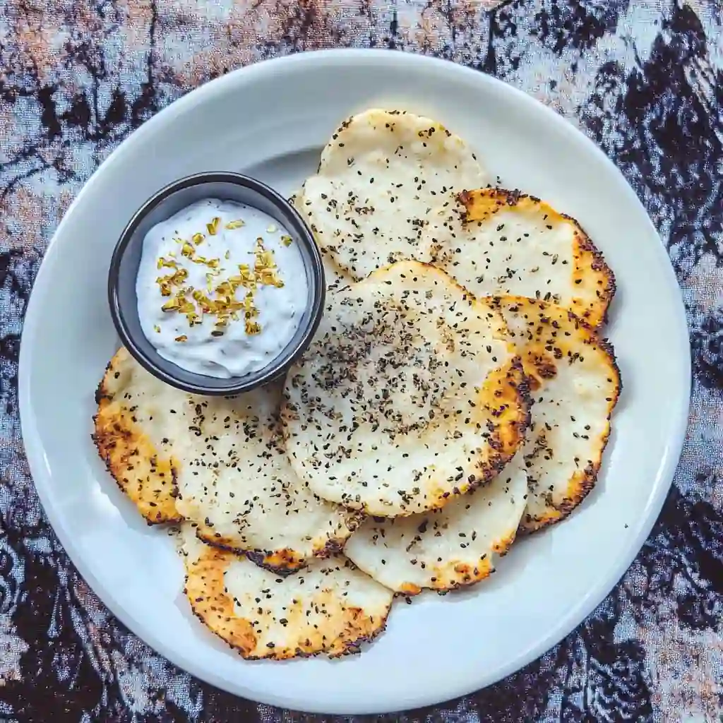 Cottage cheese chips lined on a black plate