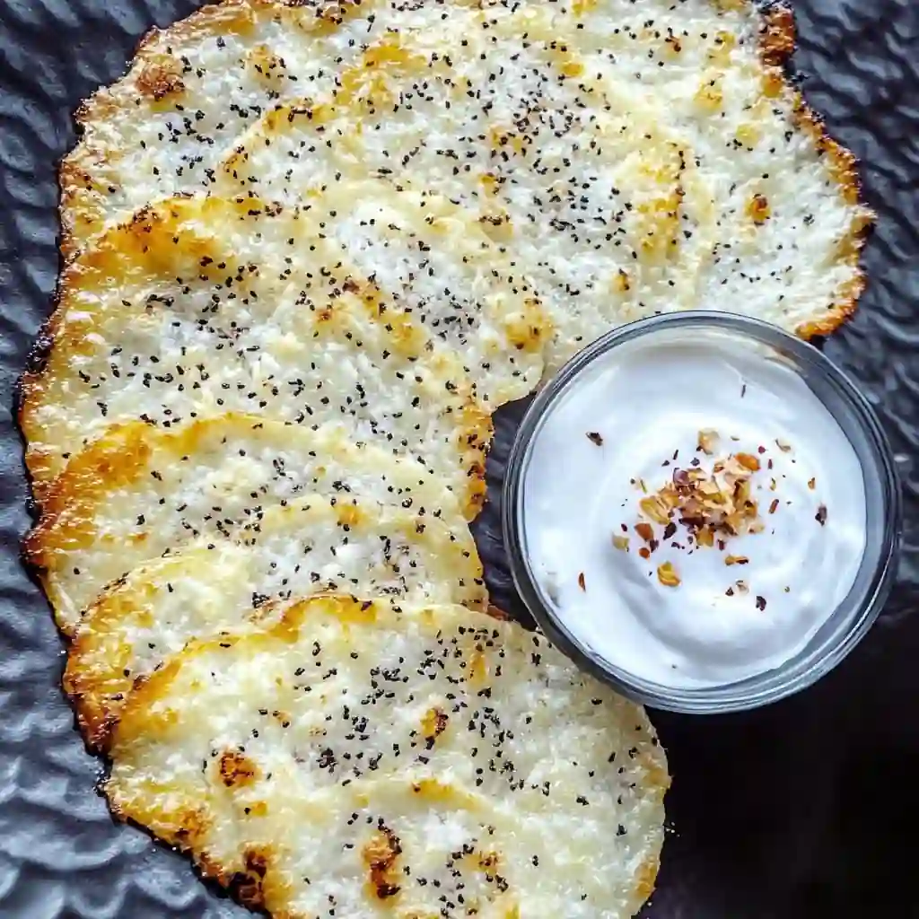 Crispy cottage cheese chips with Greek yogurt dip